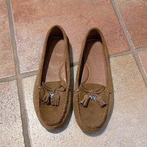 Coach tassel suede horse and carriage charm loafers